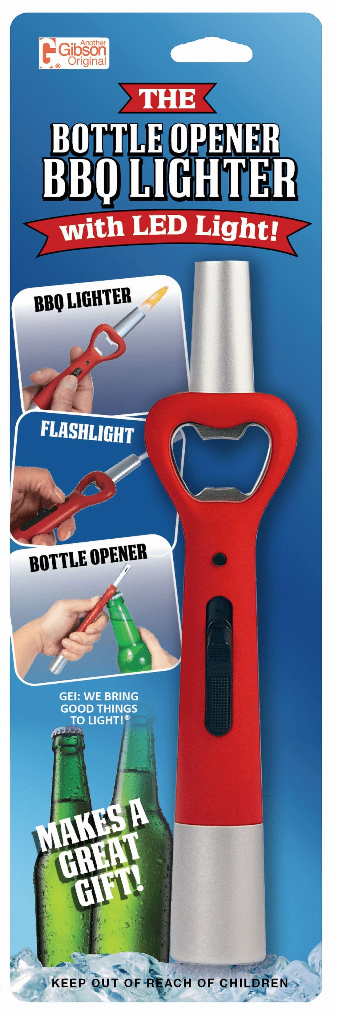 Bottle Opener Lighter with LED Flashlight – 3-in-1 Utility Lighter, Wind Resistant, Refillable, Child Resistant
