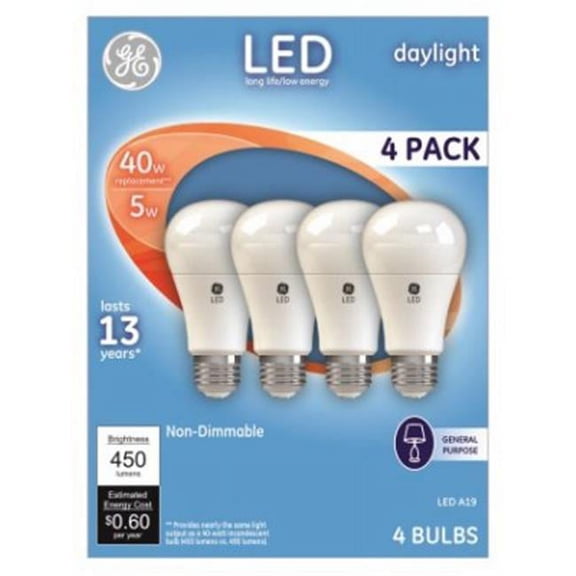 G E LIGHTING 224140 5-Watt Day LED Light Bulb 450 Lumens, 4-Pack