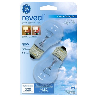 G E Lighting 48696 Reveal 40-Watt Ceiling Fan Bulbs, 2-Pack