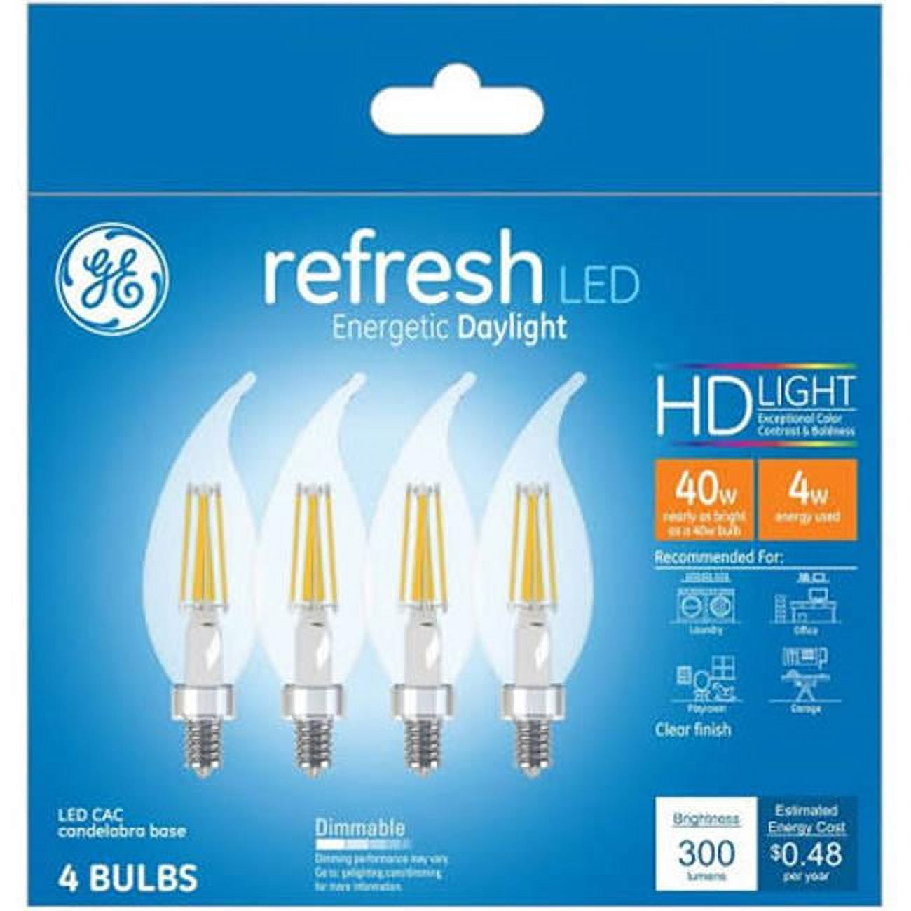 GE 4-Pack 40W Clear LED Decorative Daylight Candle Bulbs
