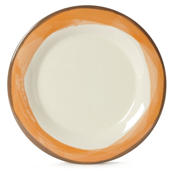 G.E.T. 10.5" Ivory / Orange Heavy-Duty Wide Rim Melamine Plastic Dinner Plate (Set of 4)