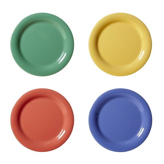 G.E.T. 12" Heavy-Duty Wide Rim Melamine Plastic Dinner Plate (Set of 4)