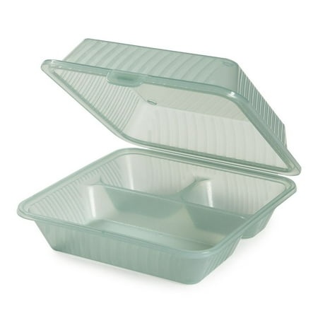 G.E.T. 3 Compartment Jade Polypropylene Eco-Takeout Container - 9"L x 9"W x 3 1/2"H
