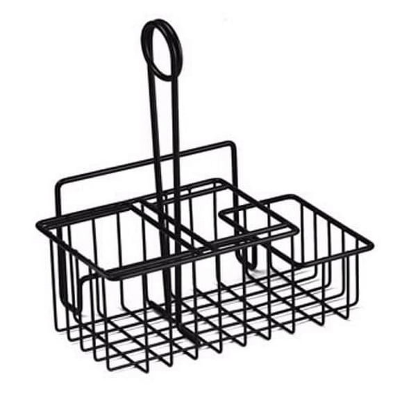 Winco 4-31698 8 x 4.5 in. 3-Compartment Caddy with Menu Holder, 9 in. Tall - Black - Each 12