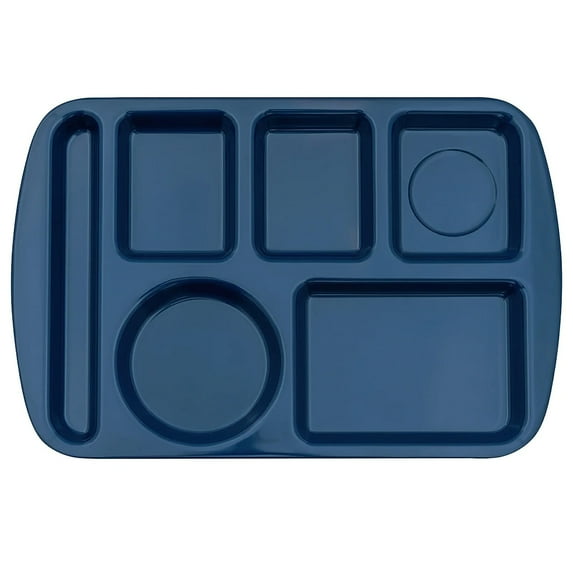 G.E.T. 6 Compartment School Cafeteria Tray, Left Handed, 10" x 15", Navy Blue (12 Pack)