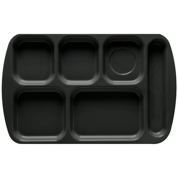 G.E.T. 6 Compartment School Cafeteria Tray, Right Handed, 10" x 15", Black (4 Pack)