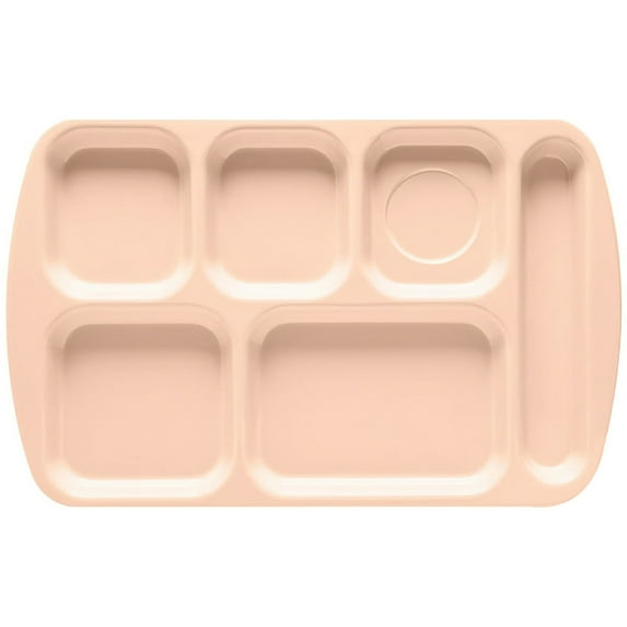 G.E.T. 6 Compartment School Cafeteria Tray, Right Handed, 10" x 15", Tan (4 Pack)
