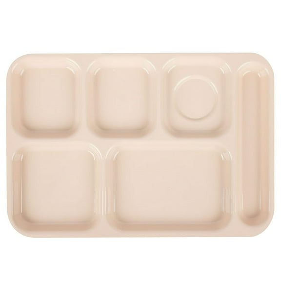 G.E.T. 6 Compartment School Cafeteria Tray, Right Handed, 14.25" x 9.75", Tan (12 Pack)