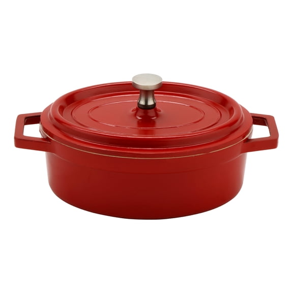 G.E.T. Energy-Efficient Dutch Oven, Cast Aluminum, Oval, 12 Ounce, Red / White