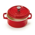 thumbnail image 1 of Winco CA-002-RW-CC 8 oz - 10 oz Rim-Full, 4.25 in. Mini Induction Ready Round Bistro Pot with Lid - 5.5 in. with Handles, 1.75 in. Deep - Red with White, 1 of 1