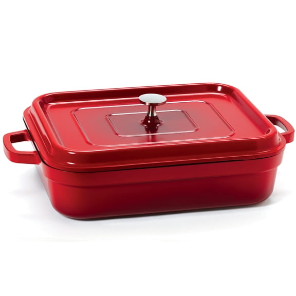 G.E.T. Energy-Efficient Roasting Pan, Cast Aluminum, Rectangular, 5 Quart, Red