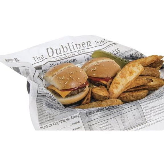 G.E.T. Grease-Resistant Food Basket Liners, Dublin Newsprint, 12" x 12" (1000 Sheets)