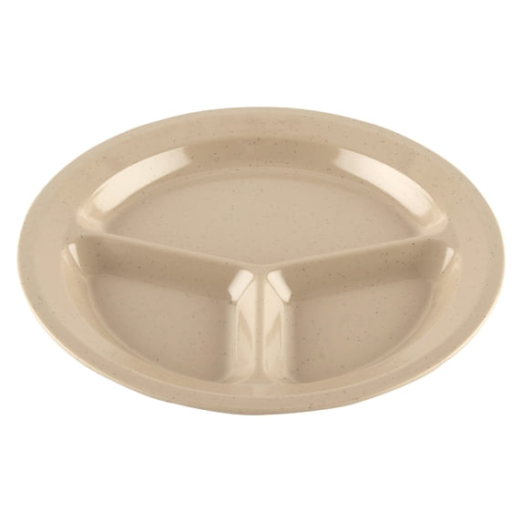 G.E.T. Heavy-Duty 3 Compartment Plastic Divided Compartment Plates, Deep Sided, 11", Sandstone (Set of 12)