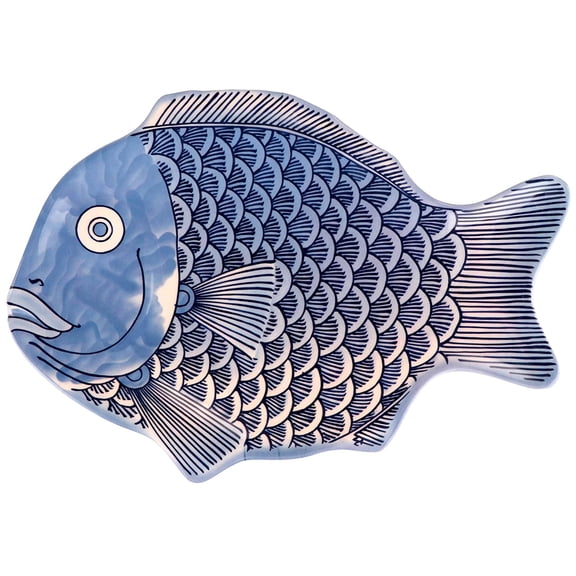 G.E.T. Melamine Fish Serving Platter, BPA Free, 12" x 8.25", Blue (Set of 4)