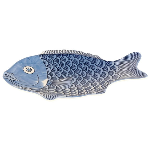 G.E.T. Melamine Fish Serving Platter, BPA Free, 14" x 10", Blue (Set of 4)