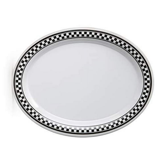 G.E.T. Melamine Plastic Oval Serving / Dinner Platter, 9.75" x 7.25", Diamond Chexers (Set of 4)