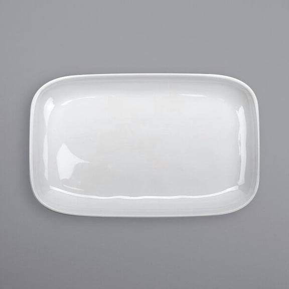 G.E.T. Rustic Plastic Rectangular Dinner / Serving Platter, 12" x 7.5", American White (Set of 12)