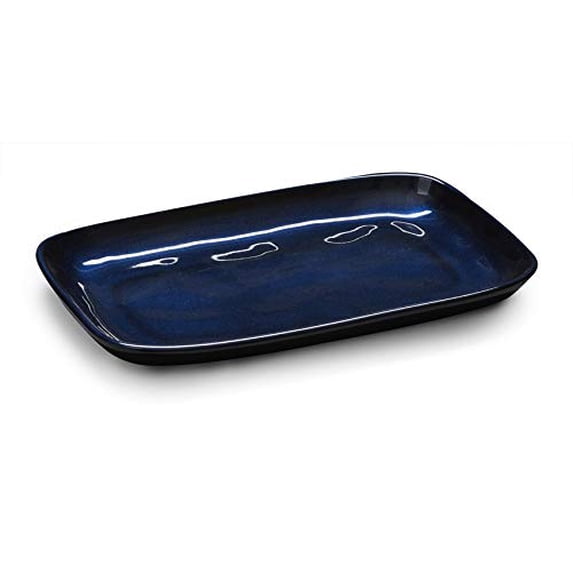 G.E.T. Rustic Plastic Rectangular Dinner / Serving Platter, 12" x 7.5", Blue (Set of 12)