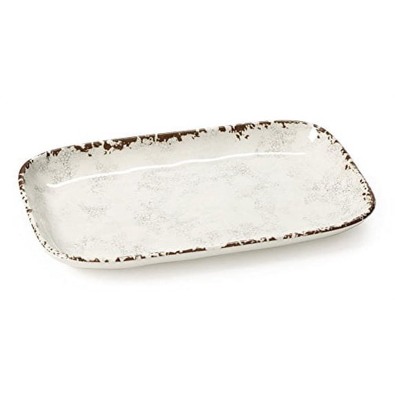 G.E.T. Rustic Speckled Plastic Rectangular Dinner / Serving Platter, 12" x 7.5", Grey Blue (Set of 12)