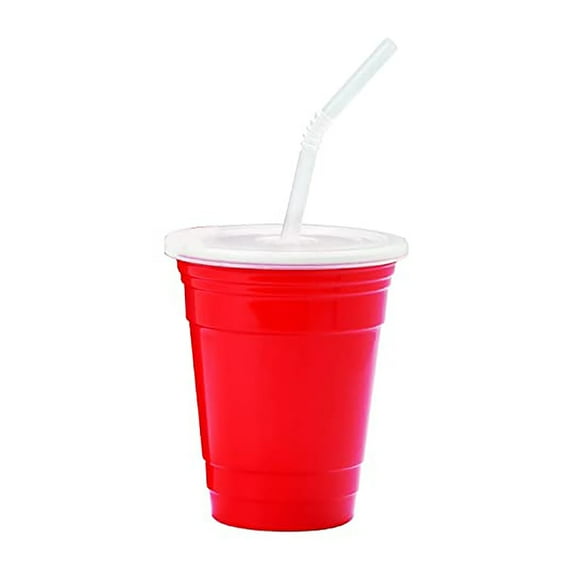 Winco SC-16-SET-R 16 oz Red, Polypropylene, Reusable Tumbler with Lid & Straw, 4.25 in. Top Dia., 5 in. Tall, G.E.T. Reusable Tumbler - Red