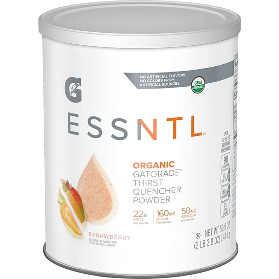 G ESSNTL Organic Gatorade Thirst Quencher Powder, Strawberry, 50.9oz Canister (Pack of 3)
