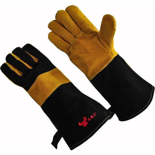 G & F 100 Percent Premium Suede Leather Palm Barbecue/BBQ Gloves with 14.5" Extra Long Sleeve,