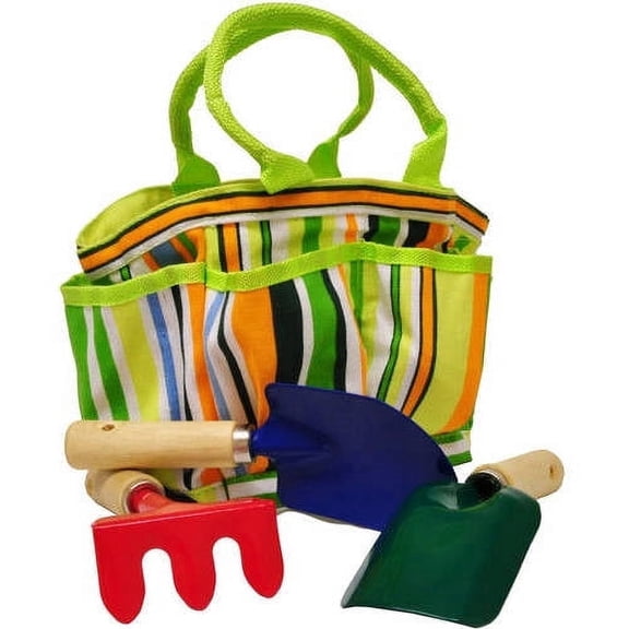 G & F Products Kids Toy Kids Garden Tools Gardening Tool Set with Tote Hand Rake Shovel Trowel of Metal 4 Pieces