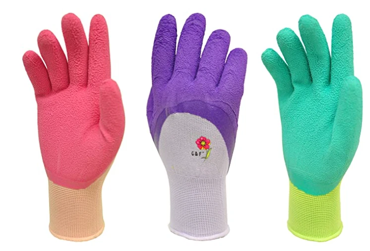 G & F 2030 Women Garden Gloves Microfoam Nylon Latex Coating Texture Grip 3 Pair