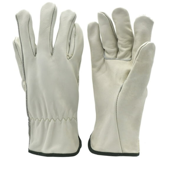 G & F 6003 Premium Genuine White Leather Gloves - Elastic Shirred - 3 Pair - Size Medium