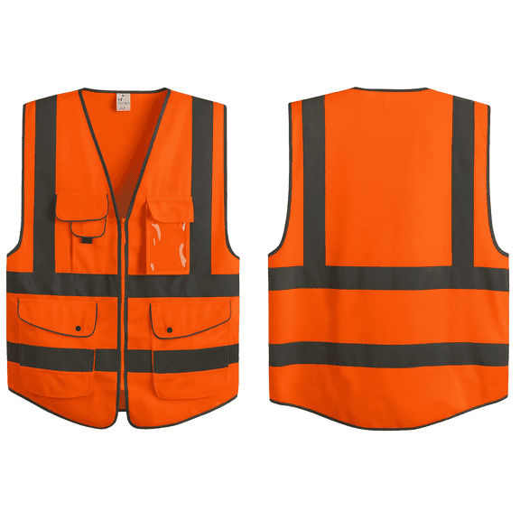 G & F ANSI Class 2 Safety Vest, Reflective Neon Orange, 9 Pockets, X-Large