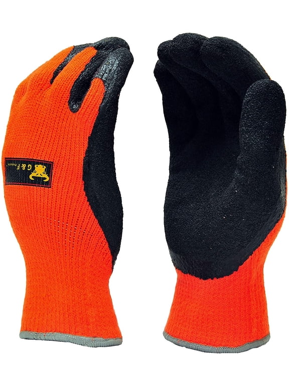 G & F Cold Weather Work Gloves, 12 Pairs, Latex Double-Coated Non-Slip Grip, Waterproof Winter Gloves, Textured Palm for Construction, Warehouse & Outdoor Work, Hi-Vis Orange, X-Large