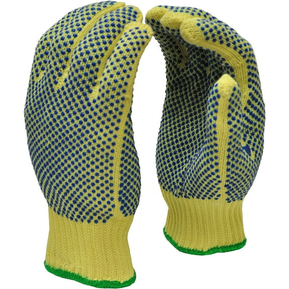 G & F Cut-Resistant 100 % Kevlar Gloves, PVC Dots on Both Sides, Color Yellow, Size Large, 1 Pair