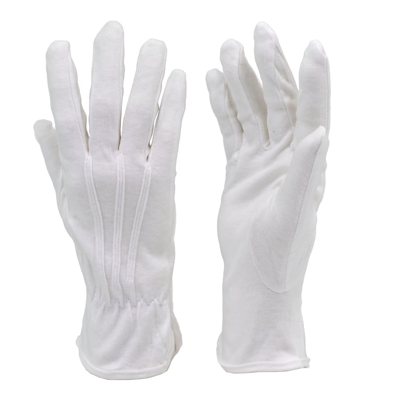 ladies cotton dress gloves DESIGNER LADIES WHITE COTTON DRESS GLOVES W/ NAVY TRIM UNLINED SIZE 6