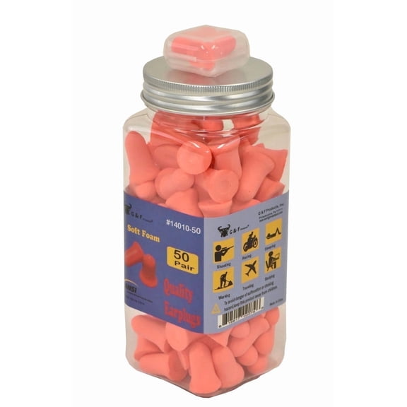 G & F Products Foam Ear Plugs, 50 Count (25 Pairs), Soft Noise-Reducing Disposable Earplugs for Sleep, Work, Travel, Concerts & Studying