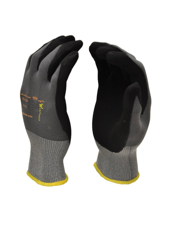 G & F Endurance Pro Seamless Knit Nylon Gloves with Micro Form Nitrile Grip, Large Pack of Black
