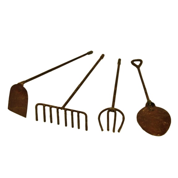G & F Fairy Garden Miniature Tool Set, Metal Decorative Spade, Pitchfork, Rake and Hoe, Brown, 1 Set