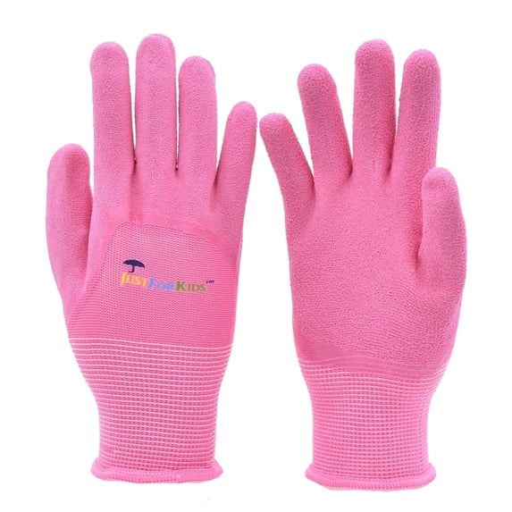 G & F Products Kids Garden Gloves Kids Gardening Gloves Toddler Kids Work Gloves Micro-Foam Texture Coated Grip Nylon Breathable Ages 4-9 Pink 1 Pair JustForKids All Purpose