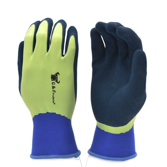 G & F Products Waterproof Gardening Gloves, Men's XL, Blue Solid Color, Water-Resistant Coated Garden & Yard Work Gloves, 6 Pairs