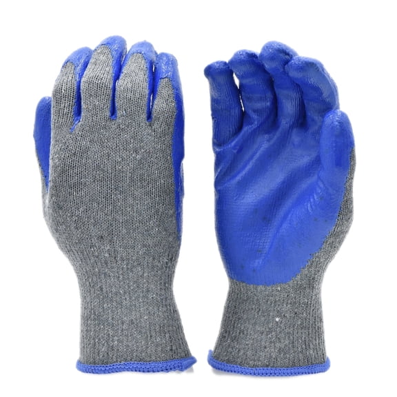 G & F String Knit Latex Coated Work Gloves, 10 Pairs, Firm Grip Work Gloves for Men & Women, Construction, Warehouse, Gardening, General Purpose Safety Gloves, Blue, Large