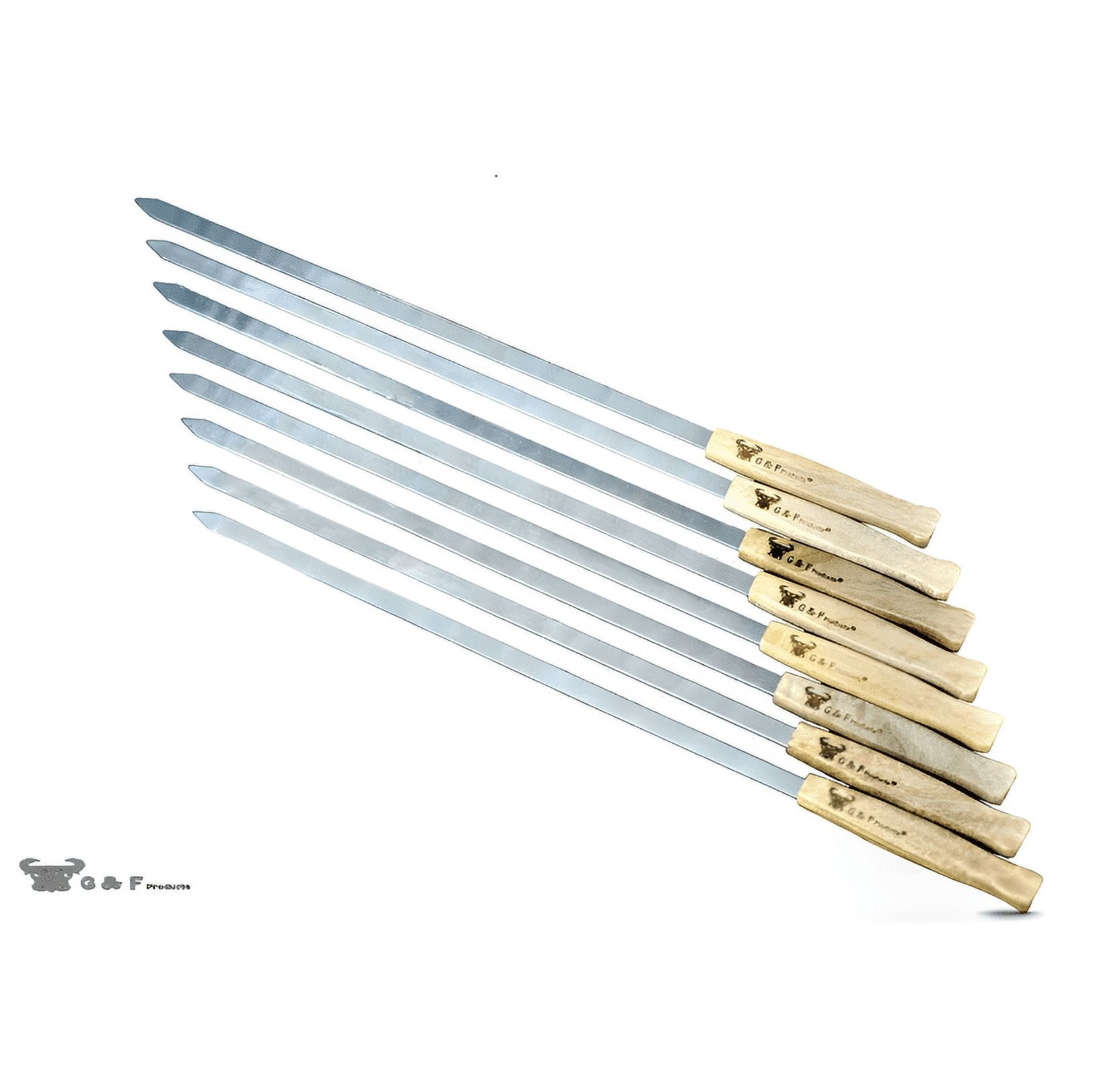 Heavy-Duty Stainless Steel BBQ Skewers with Wooden Handles, Set of 8