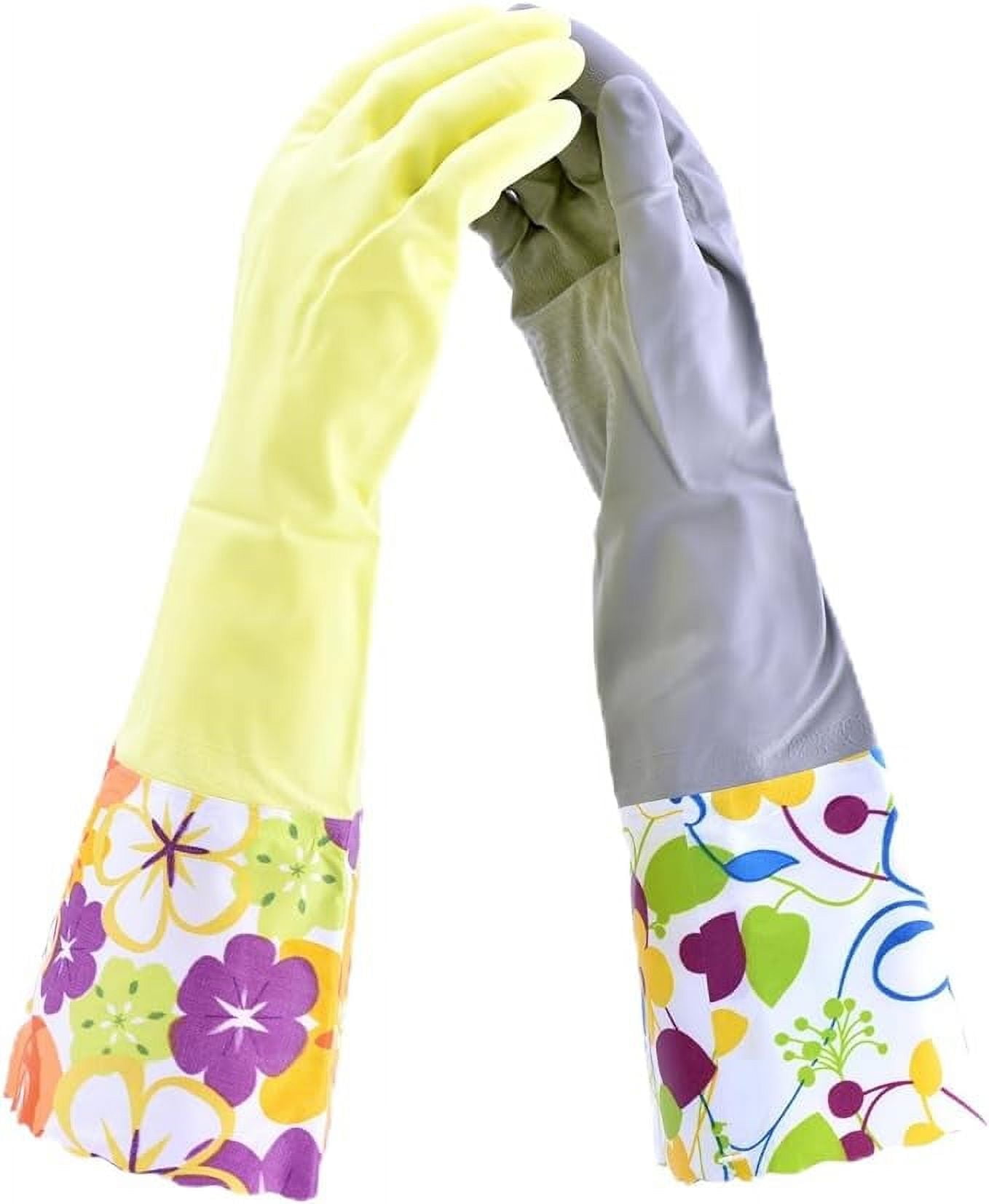 Fleece-Lined Rubber Cleaning Gloves - Waterproof, Non-Slip, Reusable For Dishwashing & Household