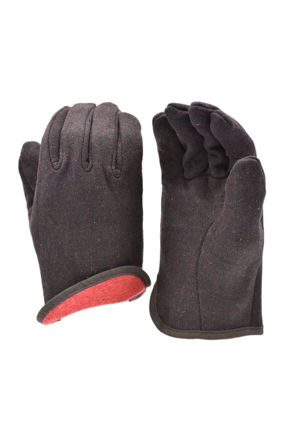 Jersey Work Gloves, Fleece Lining, Slip-On Cuff, Large, 12 Pairs