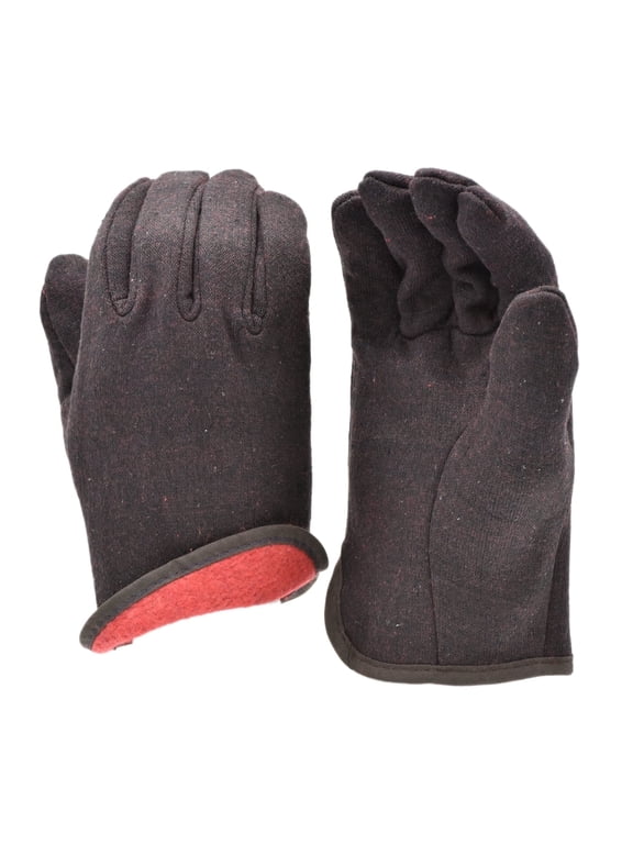 Jersey Work Gloves, Fleece Lining, Slip-On Cuff, Large, 12 Pairs