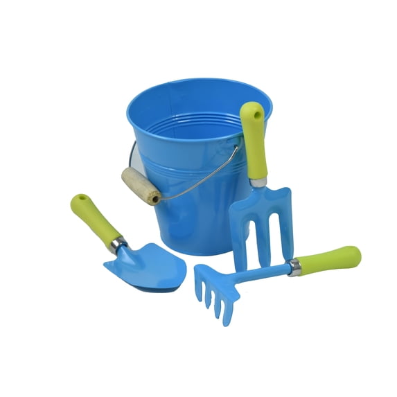 G & F JustForKids Water Pail with Tool Set, Child-Sized Metal Tools, Wood Handles, Gardening Kit