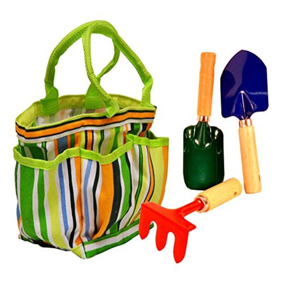 G&F Justforkids Garden Tools Set with Canvas Tote Hand, Rake, Shovel & Trowel,1 Pack, Metal Material