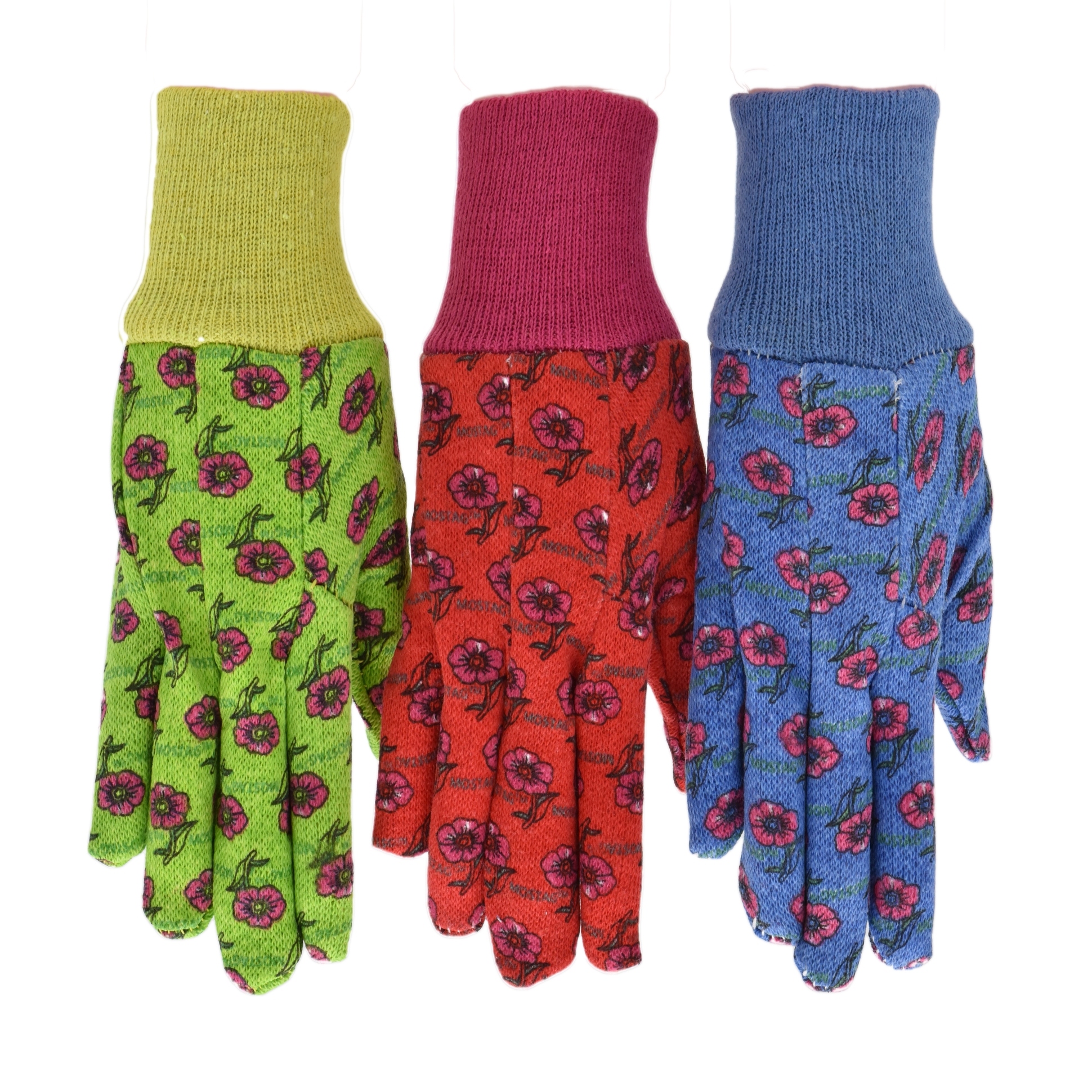 G & F Kids Garden Gloves 1823-3 JustForKids Work Gloves, 3 Pairs Green/Red/Blue per Pack - image 1 of 11