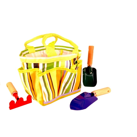 G & F Kids Garden Tools, Tote Canvas & Hand Material Rake & Shovel Trowel, Colour Green, 1 Pack