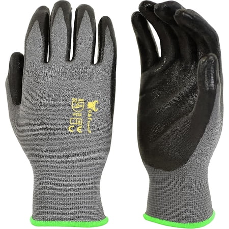 G & F Knit Nylon Gloves 1519, Micro Form Nitrile Grip, 12 Pairs, Size Large