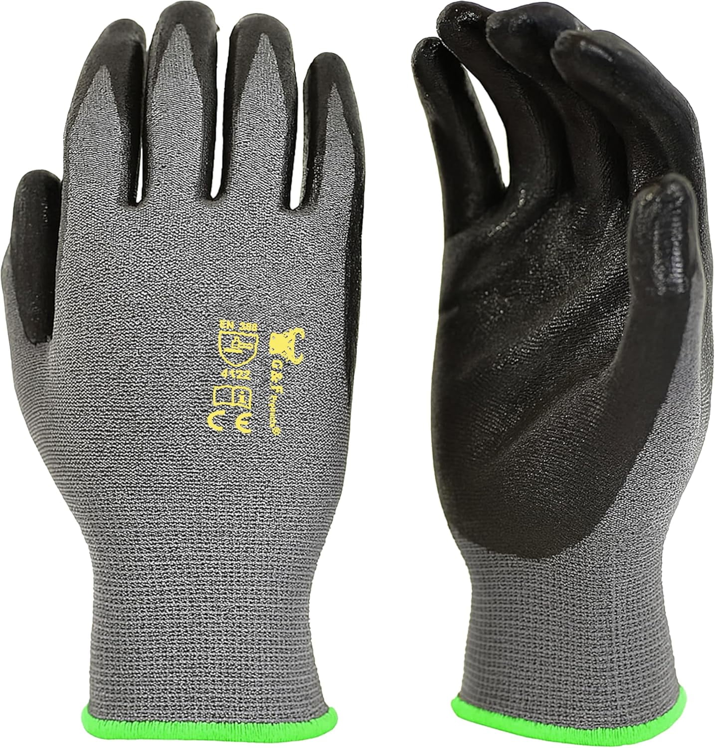 G & F Knit Nylon Gloves 1519, Micro Form Nitrile Grip, 12 Pairs, Size Large