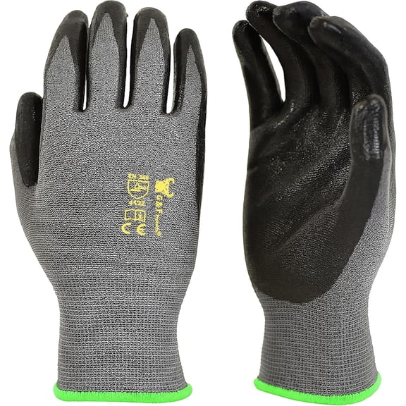 G & F Knit Nylon Gloves 1519, Micro Form Nitrile Grip, 12 Pairs, Size Large